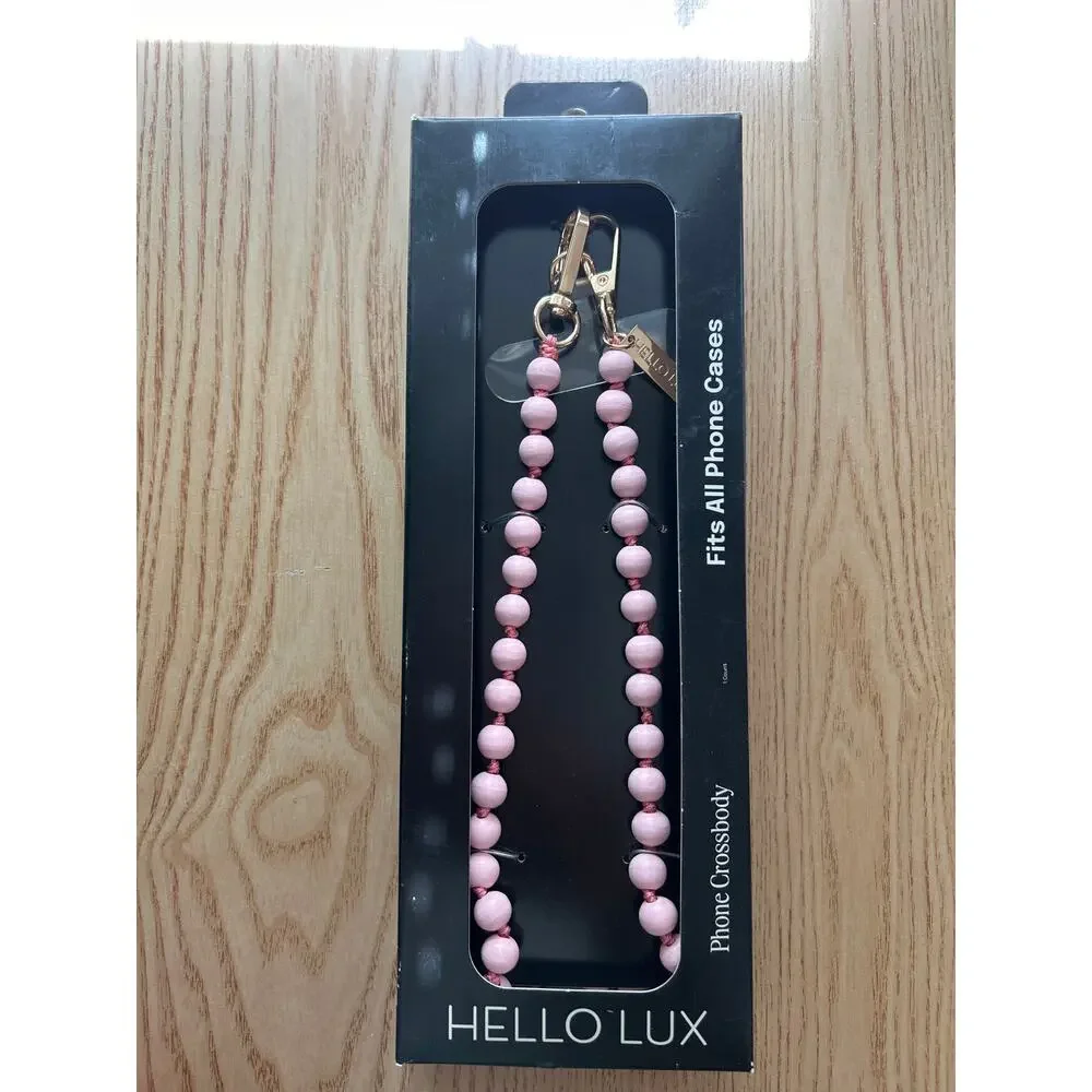 New Hello Lux Wood Bead Cell Phone Crossbody Strap Universal Light Pink